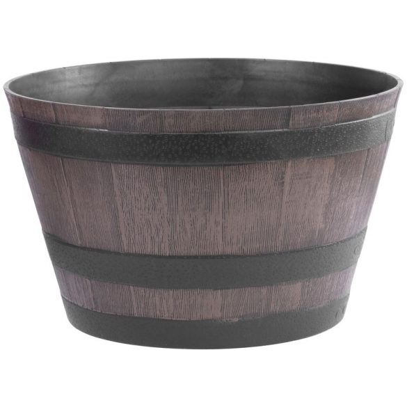 Műanyag virágcserép, Strend Pro Garden Woodeff, barna, átmérő: 52 cm, magasság: 32 cm, hordó formájú, 45 l, fahatású, kerek