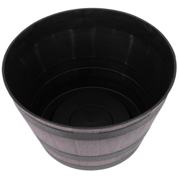 Műanyag virágcserép, Strend Pro Garden Woodeff, barna, átmérő: 52 cm, magasság: 32 cm, hordó formájú, 45 l, fahatású, kerek