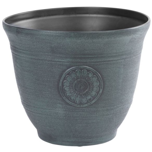 Műanyag virágcserép, Strend Pro Garden, zöld, átmérő: 30 cm, magasság: 25 cm, 10 l, fémhatású, kerek