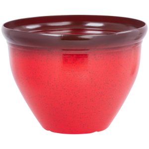 Műanyag virágcserép, Strend Pro Garden, piros, átmérő: 38 cm, magasság: 28,5 cm, 15 l, mázas hatású, kerek