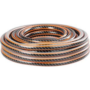 Kerti locsolótömlő, Strend Pro Garden Premium, fekete/narancssárga, 1/2", 25 m, 35 bar, algaálló belső fal, sérülésálló műanyag keverék, -5°C és +65°C között hőálló