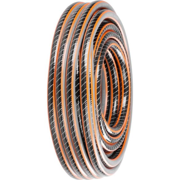 Kerti locsolótömlő, Strend Pro Garden Premium, fekete/narancssárga, 1/2", 25 m, 35 bar, algaálló belső fal, sérülésálló műanyag keverék, -5°C és +65°C között hőálló