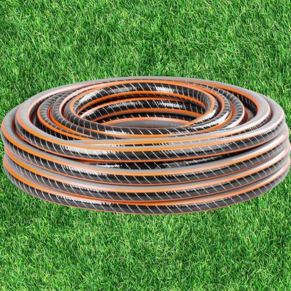Kerti locsolótömlő, Strend Pro Garden Premium, fekete/narancssárga, 1/2", 50 m, 35 bar, algaálló belső fal, sérülésálló műanyag keverék, -5°C és +65°C között hőálló