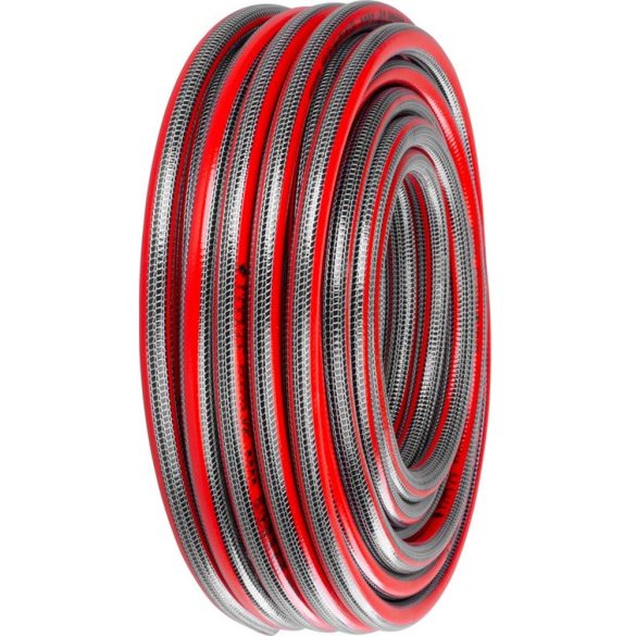 Kerti locsolótömlő, Strend Pro Garden Silver Pro, piros/ezüst, 1/2",  15 m, 35 bar, csavarodásgátló, 5 rétegű PVC, -5°C és +65°C között hőálló