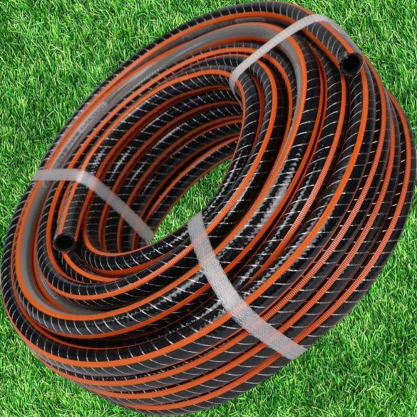 Kerti locsolótömlő, Strend Pro Garden Premium, fekete/narancssárga, 3/4", 25 m, 30 bar, algaálló belső fal, sérülésálló műanyag keverék, -5°C és +65°C között hőálló