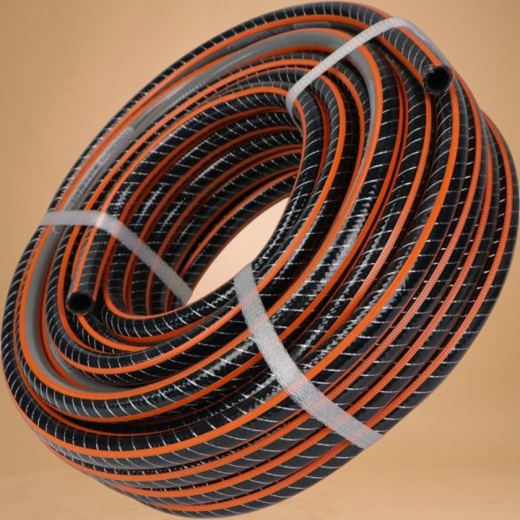 Kerti locsolótömlő, Strend Pro Garden Premium, fekete/narancssárga, 3/4", 50 m, 30 bar, algaálló belső fal, sérülésálló műanyag keverék, -5°C és +65°C között hőálló