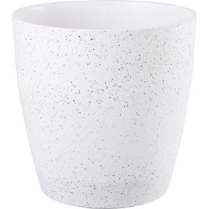 Műanyag virágcserép, Strend Pro Garden Stone, fehér, átmérő: 35 cm, magasság: 35 cm, pöttyökkel, betéttel, 24 l, kőhatású, kerek