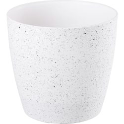   Műanyag virágcserép, Strend Pro Garden Stone, fehér, átmérő: 28 cm, magasság: 26 cm, pöttyökkel, betéttel, 11 l, kőhatású, kerek
