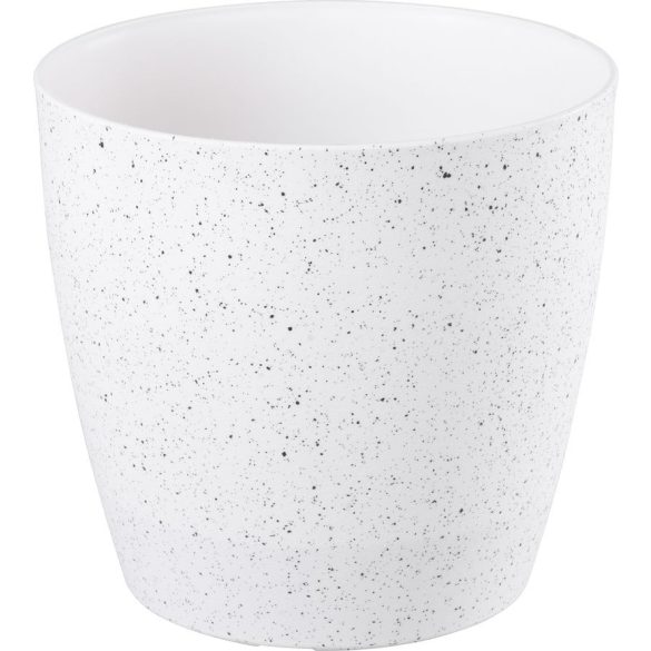 Műanyag virágcserép, Strend Pro Garden Stone, fehér, átmérő: 28 cm, magasság: 26 cm, pöttyökkel, betéttel, 11 l, kőhatású, kerek
