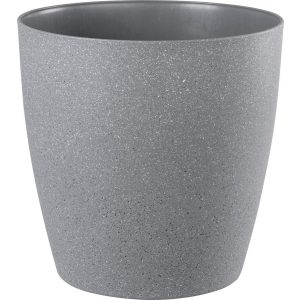 Műanyag virágcserép, Strend Pro Garden Stone, szürke, átmérő: 35 cm, magasság: 35 cm, pöttyökkel, betéttel, 24 l, kőhatású, kerek
