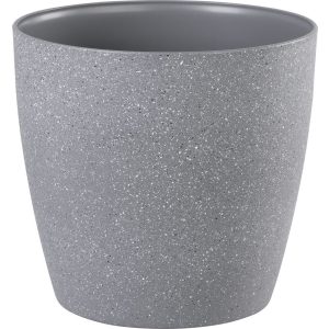 Műanyag virágcserép, Strend Pro Garden Stone, szürke, átmérő: 28 cm, magasság: 26 cm, pöttyökkel, betéttel, 11 l, kőhatású, kerek