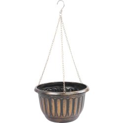   Függő virágcserép, Strend Pro Garden, arany/fekete, átmérő: 24,5 cm, magasság: 15 cm, lánccal és akasztóval, műanyag, antikolt, kerek