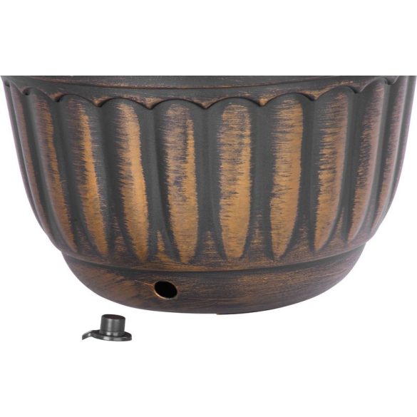 Függő virágcserép, Strend Pro Garden, arany/fekete, átmérő: 24,5 cm, magasság: 15 cm, lánccal és akasztóval, műanyag, antikolt, kerek