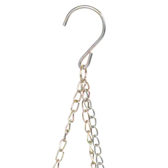 Függő virágcserép, Strend Pro Garden, arany/fekete, átmérő: 24,5 cm, magasság: 15 cm, lánccal és akasztóval, műanyag, antikolt, kerek