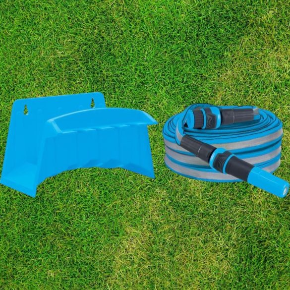 Kerti locsolótömlő, Aquacraft 870101, kék/szürke, 1/2", 10 m, 35 bar, 2 funkciós fúvókával, fali tartóval, PVC belső cső, textilborítás