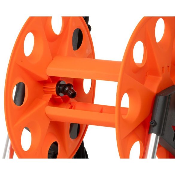 Kerti tömlőkocsi, Strend Pro Garden BJ5233A, narancssárga/fekete, maximum 50 m 1/2" kerti tömlőhöz, acél és műanyag, kézi hajtókar, kerekes, tömlő nélkül