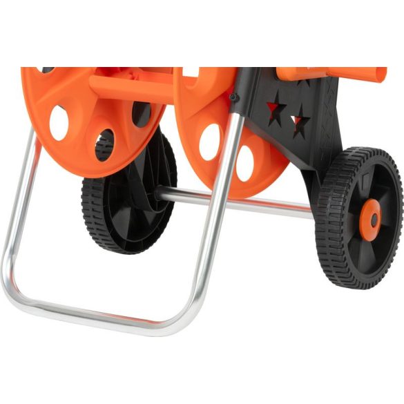 Kerti tömlőkocsi, Strend Pro Garden BJ5233A, narancssárga/fekete, maximum 50 m 1/2" kerti tömlőhöz, acél és műanyag, kézi hajtókar, kerekes, tömlő nélkül