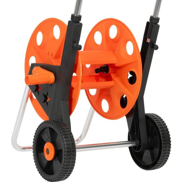 Kerti tömlőkocsi, Strend Pro Garden BJ5233A, narancssárga/fekete, maximum 50 m 1/2" kerti tömlőhöz, acél és műanyag, kézi hajtókar, kerekes, tömlő nélkül