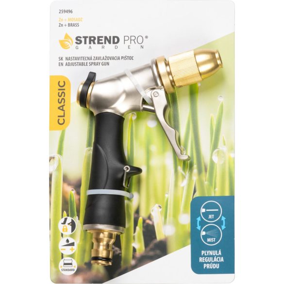 Kerti locsolópisztoly, Strend Pro Garden BJ4038T, fekete/ezüst, 2 funkcós, állítható vízáram, cink ötvözet