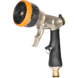   Kerti locsolópisztoly, Strend Pro Garden BJ4037T, fekete/ezüst, forgófejes, 8 funkciós, állítható vízáram, cink ötvözet