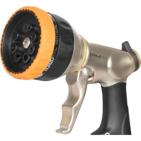 Kerti locsolópisztoly, Strend Pro Garden BJ4037T, fekete/ezüst, forgófejes, 8 funkciós, állítható vízáram, cink ötvözet