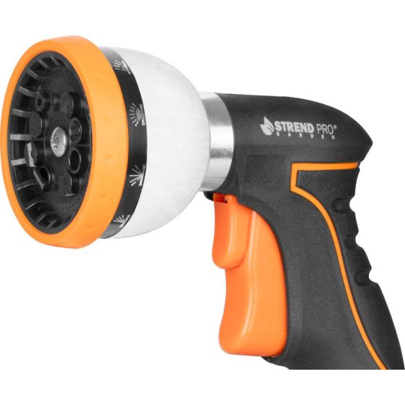 Kerti locsolópisztoly, Strend Pro Garden BJ4028T, fekete/narancssárga, forgófejes, 10 funkciós, állítható vízáram, műanyag