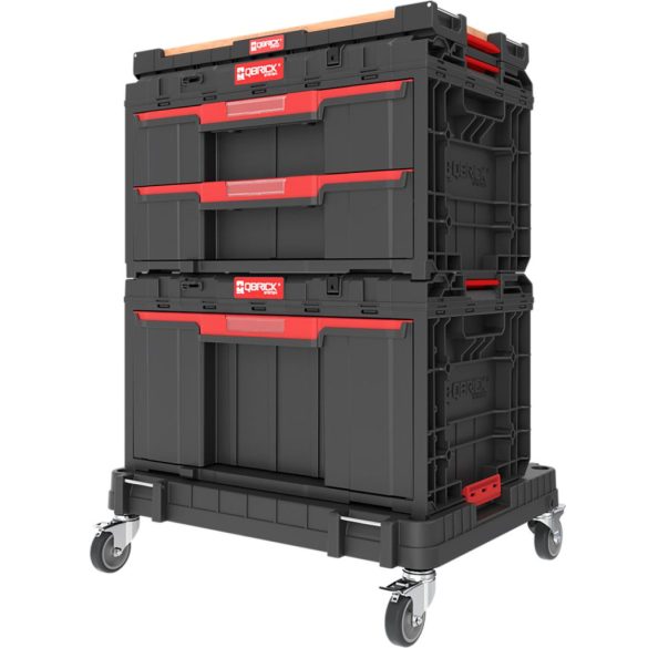 Rendszerező készlet, Qbrick Patrol One, fekete, 6 részes, moduláris, fiókos, kerekes szállítóplatformmal, műanyag, erős zárakkal