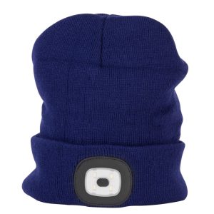 Sapka fejlámpával, Strend Pro Albacore, L méret, kék, 4x SMD LED, 60 lm, USB-töltés, akkumulátoros, 3 fokozatú fényerő, mosható