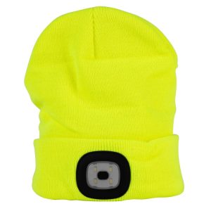 Sapka fejlámpával, Strend Pro Albacore, L méret, sárga, 4x SMD LED, 60 lm, USB-töltés, akkumulátoros, 3 fokozatú fényerő, mosható