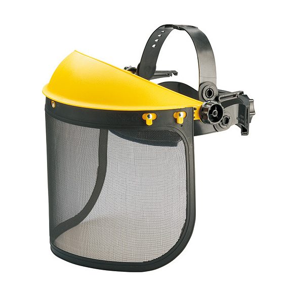 Arcvédő pajzs, Strend Pro Safetyco B916-SP, sárga/fekete, dróthálós, CE minősítés, állítható, szellőző, arc- és szemvédő