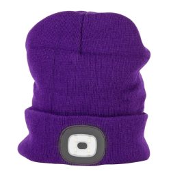   Sapka fejlámpával, Strend Pro Albacore, L méret, lila, 4x SMD LED, 60 lm, USB-töltés, akkumulátoros, 3 fokozatú fényerő, mosható