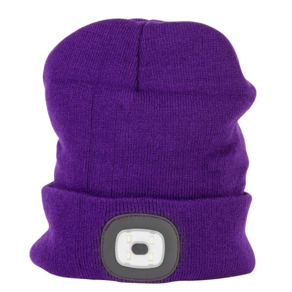 Sapka fejlámpával, Strend Pro Albacore, L méret, lila, 4x SMD LED, 60 lm, USB-töltés, akkumulátoros, 3 fokozatú fényerő, mosható