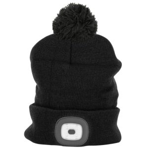 Sapka fejlámpával, Strend Pro Wahoo, L méret, fekete, 4x SMD LED, 60 lm, USB-töltés, akkumulátoros, bojtos