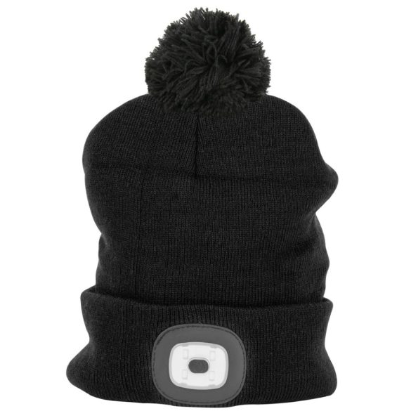 Sapka fejlámpával, Strend Pro Wahoo, L méret, fekete, 4x SMD LED, 60 lm, USB-töltés, akkumulátoros, bojtos