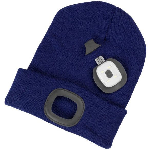 Sapka fejlámpával, Strend Pro Albacore, M méret, gyerek, kék, 4x SMD LED, 60 lm, USB-töltés, akkumulátoros, 3 fokozatú fényerő, mosható