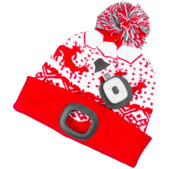 Sapka fejlámpával, Strend Pro Albacore, M méret, gyerek, karácsonyi, piros, 4x SMD LED, 60 lm, USB-töltés, akkumulátoros, 3 fokozatú fényerő, mosható
