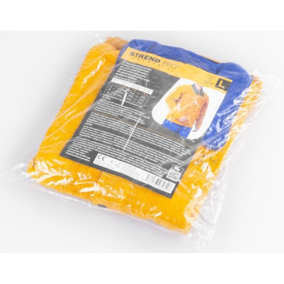 Hegesztő kabát, Strend Pro Industrial, sárga, méret: L, 98% marhabőr, 2% lángálló szövet, 2. védelmi osztály