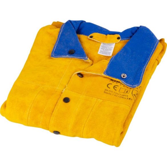 Hegesztő kabát, Strend Pro Industrial, sárga, méret: XL, 98% marhabőr, 2% lángálló szövet, 2. védelmi osztály