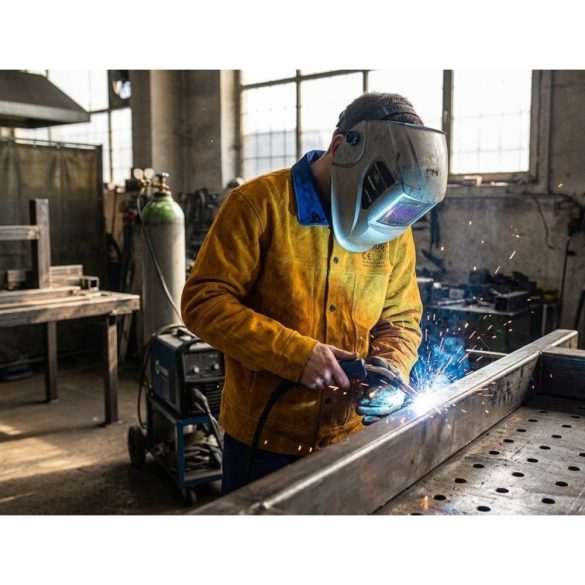 Hegesztő kabát, Strend Pro Industrial, sárga, méret: XL, 98% marhabőr, 2% lángálló szövet, 2. védelmi osztály