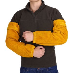 Hegesztő karvédő, Strend Pro Industrial, sárga, 50 cm, 96% marhabőr, tépőzáras, 2. védelmi osztály, 1 pár