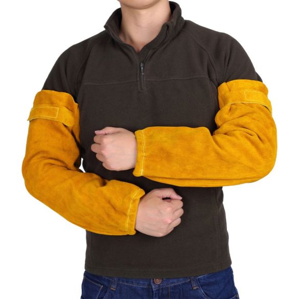 Hegesztő karvédő, Strend Pro Industrial, sárga, 50 cm, 96% marhabőr, tépőzáras, 2. védelmi osztály, 1 pár