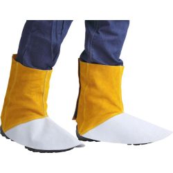   Hegesztő lábszárvédő, Strend Pro Industrial, sárga/fehér, 15 cm, 93% marhabőr, tépőzáras, 2. védelmi osztály, 1 pár