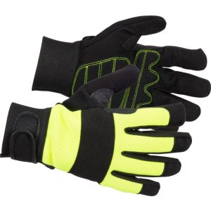 Védőkesztyű, Strend Pro Zarso, fekete/sárga, méret: 9/L, szintetikus bőr és spandex, megerősített tenyér, EN 388 2122X, 1 pár