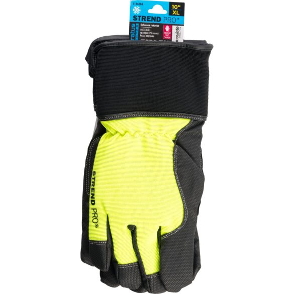 Téli védőkesztyű, Strend Pro Gratus Winter, fekete/sárga, méret: 10/XL, bélelt 3M Thinsulate szigetelés, vízálló, megerősített tenyér, EN 388 és EN 511, 1 pár