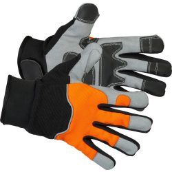   Védőkesztyű, Strend Pro Arvilo High Vision, narancssárga/fekete/szürke, méret: 09/L, textil és szintetikus bőr, fényvisszaverő elemekkel, 1 pár