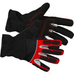   Védőkesztyű, Strend Pro Velumi High Vision, fekete/piros, méret: 10/XL, textil és szintetikus bőr, fényvisszaverő elemekkel, párnázott tenyér, gumimandzsetta, 1 pár