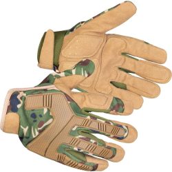   Védőkesztyű, Strend Pro Camo, zöld/barna, méret: 9/L, terepmintás, mikroszálas műbőr, poliészter háló, 1 pár