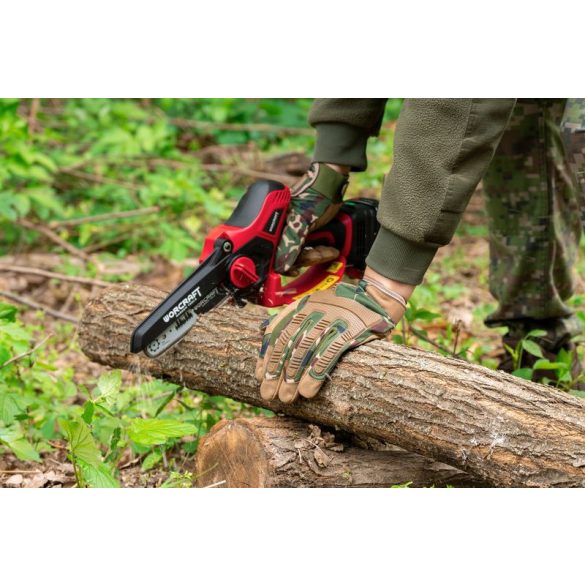 Védőkesztyű, Strend Pro Camo, zöld/barna, méret: 9/L, terepmintás, mikroszálas műbőr, poliészter háló, 1 pár