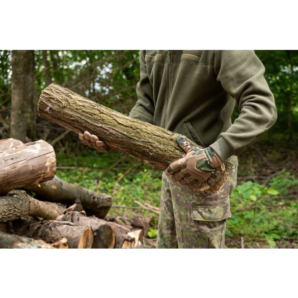 Védőkesztyű, Strend Pro Camo, zöld/barna, méret: 9/L, terepmintás, mikroszálas műbőr, poliészter háló, 1 pár