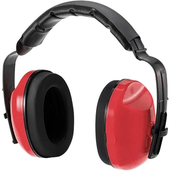 Arcvédő pajzs, Strend Pro Safetyco, piros/fekete, dróthálós, sisakkal és fülvédővel, CE minősítés, hallás-, fej- és arcvédő